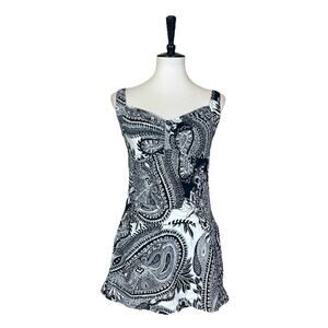 Jantzen Swim Dress Ruched Full Coverage Black White Paisley Women’s Plus Size 14
